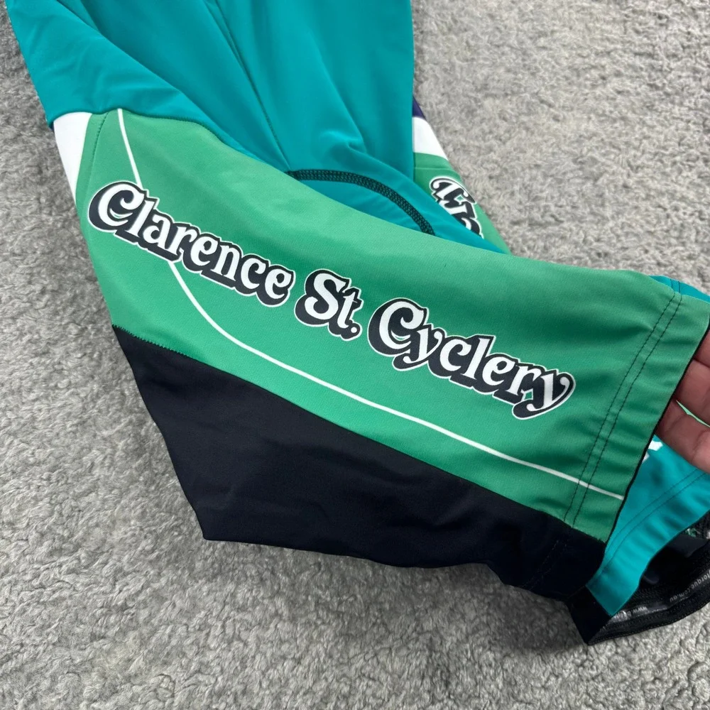 Body Torque Mens Clarence St Cyclery Cycling Bib Shorts Pads Teal Green M *FLAW